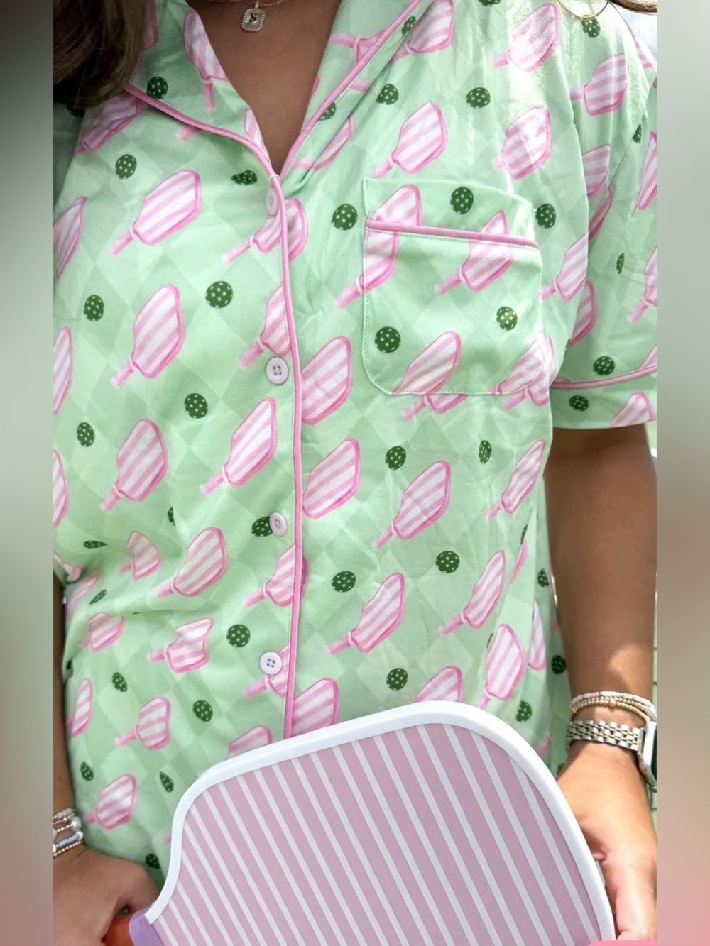 Mint Green & Pink Printed pickleball Pajama short Set KENZKUSTOMZ New